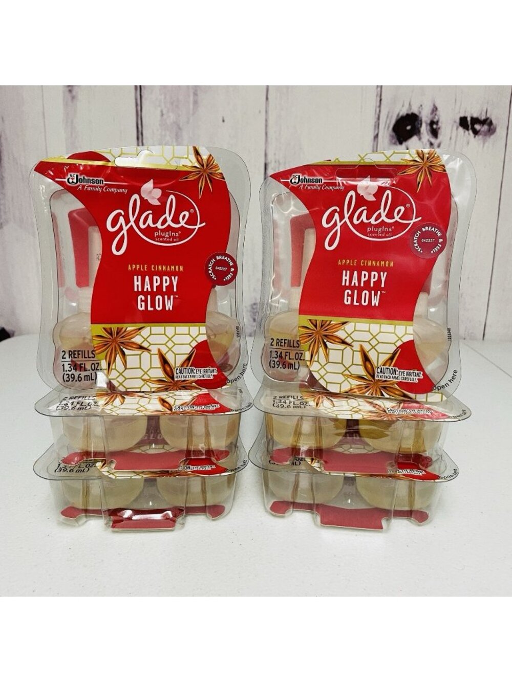 12 Glade Plug Ins Scented Oil Refills Apple Cinnamon Happy Glow